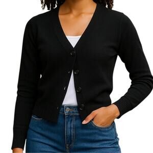 Vintage Y2K GAP Black Lambswool Button Cardigan Sweater Size Small